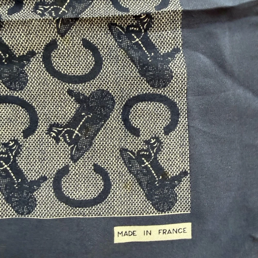 Celine Navy Blue Patterned Silk Scarf - Picture 2 of 5